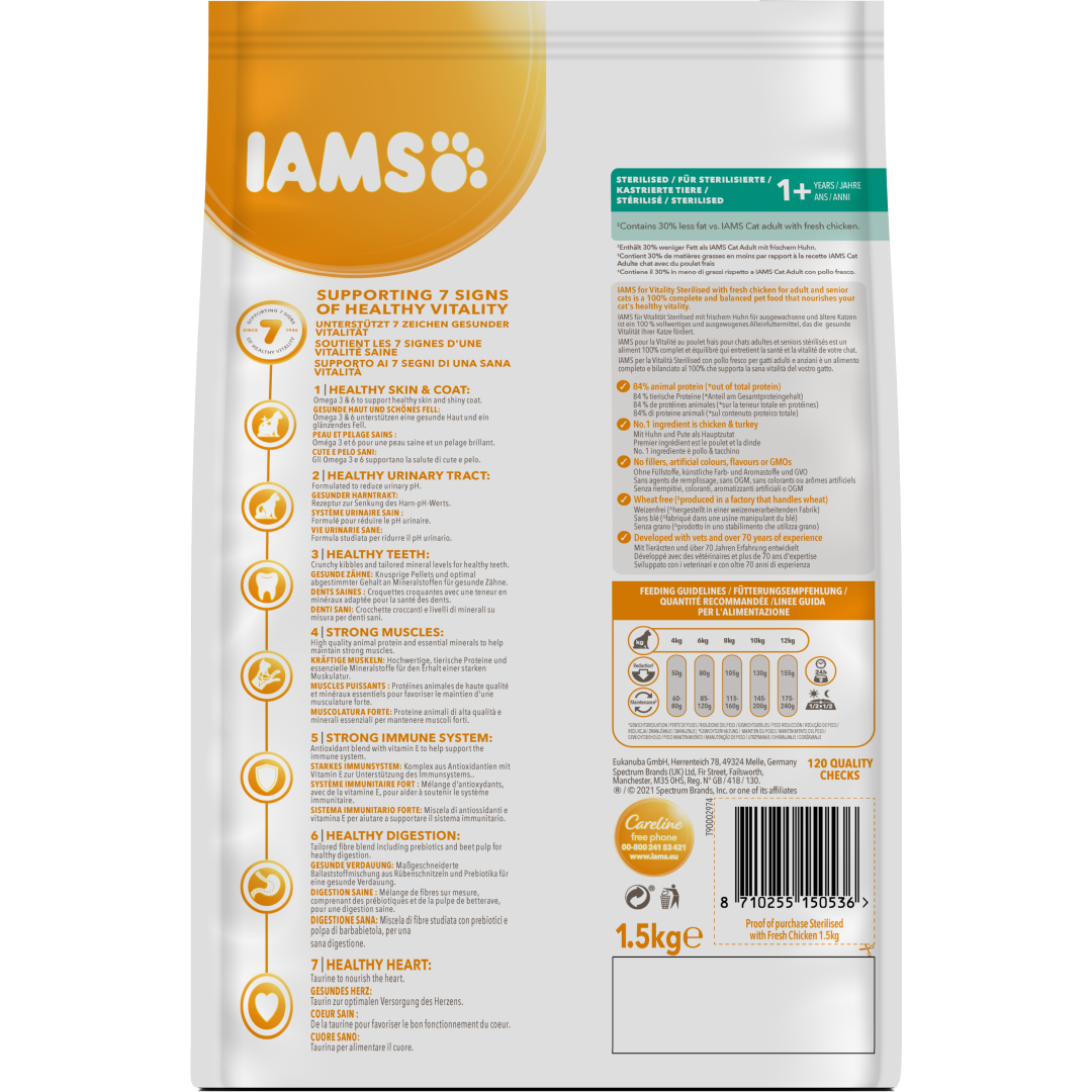 Iams for Vitality Light in Fat Dla Dorosłych Kotów Sterylizowanych Ze Świeżym Kurczakiem