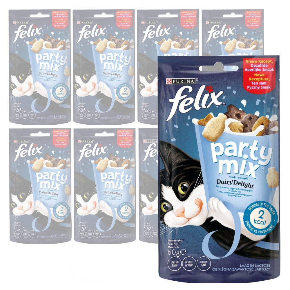 Purina Felix Party Mix Przekąski O Smaku Mleka Jogurtu I Sera 8x60g