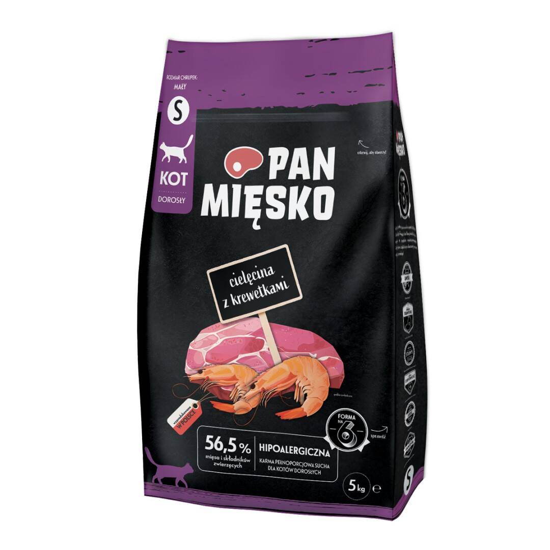 Pan Mięsko Sucha Karma Dla Kota 5kg Cielęcina Z Krewetkami Chrupki S