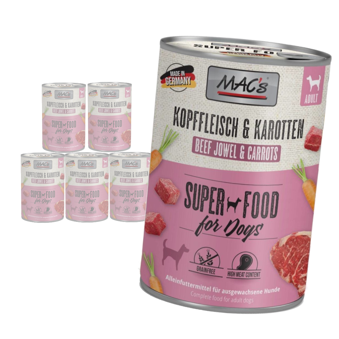 MAC's Dog Bezzbożowa Mokra Karma Dla Psa Głowizna Wołowa z Marchewką 400g