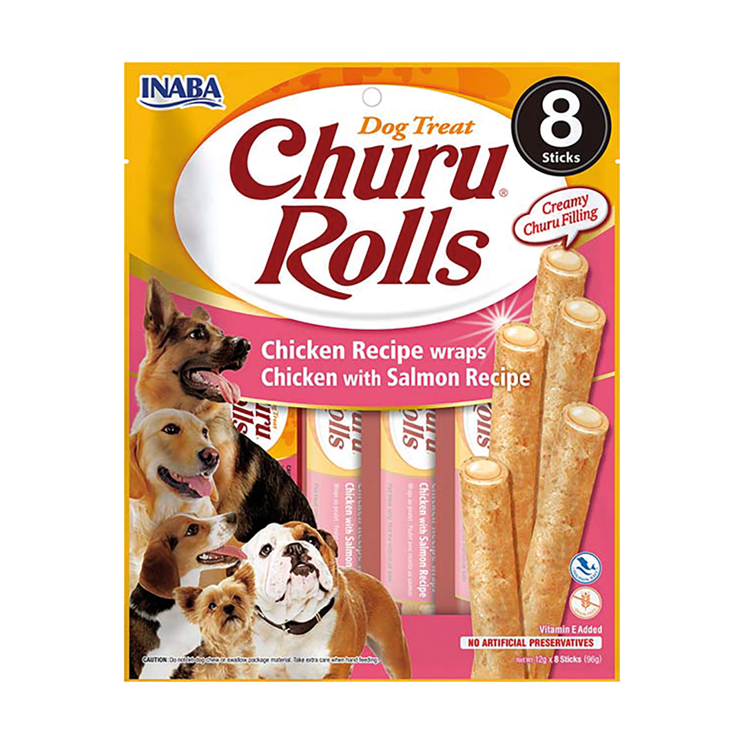 Inaba Dog Churu Rolls Wraps 8x12g Przysmak Dla Psa Kurczak Z Łososiem