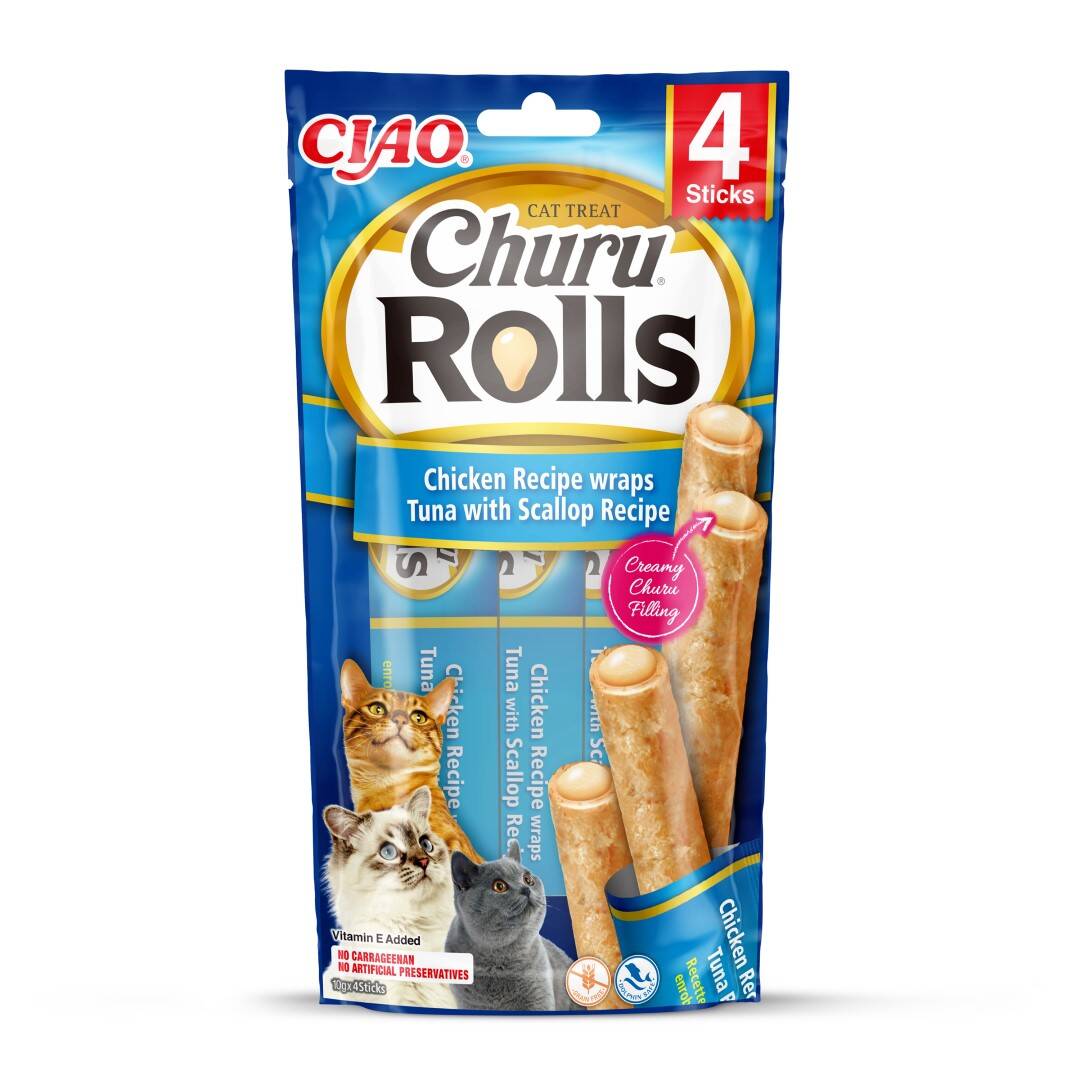 Inaba Cat Churu Rolls 4x10g Przysmak Dla Kota Pałeczki z Nadzieniem Kurczak Tuńczyk Przegrzebki