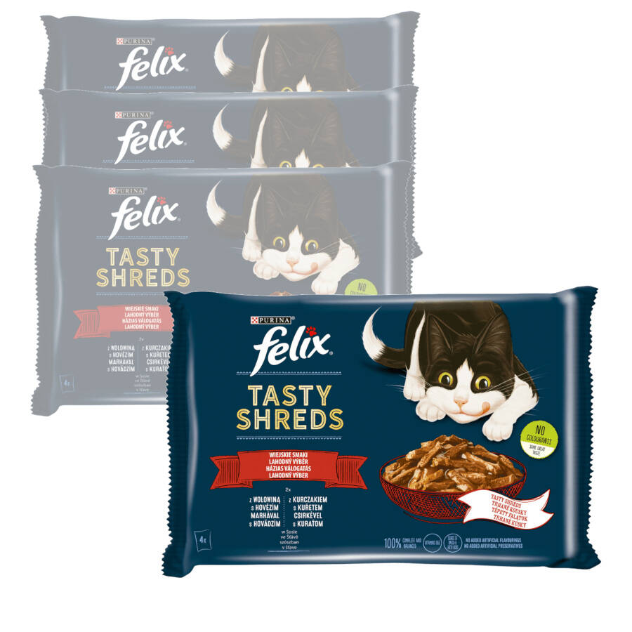 Felix Tasty Shreds Karma Dla Kotów Wiejskie Smaki W Sosie 320g (4x80g) Z Wołowiną I Kurczakiem