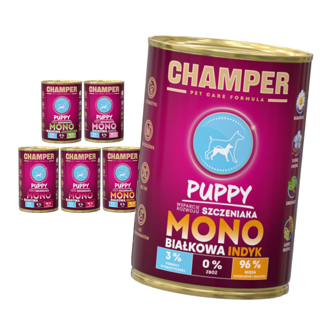 Champer Puppy Monobiałkowa 6x400g Mokra Karma Dla Szczeniąt Mix Smaków Wsparcie Rozwoju