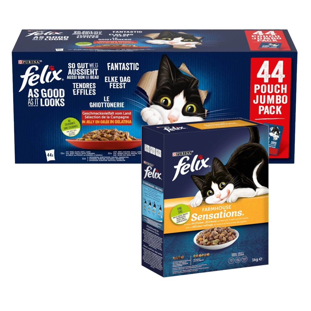 Felix Fantastic Mokra Karma Dla Kota Wiejskie Smaki W Galaretce 44x85g + Gratis Sucha Karma 1kg