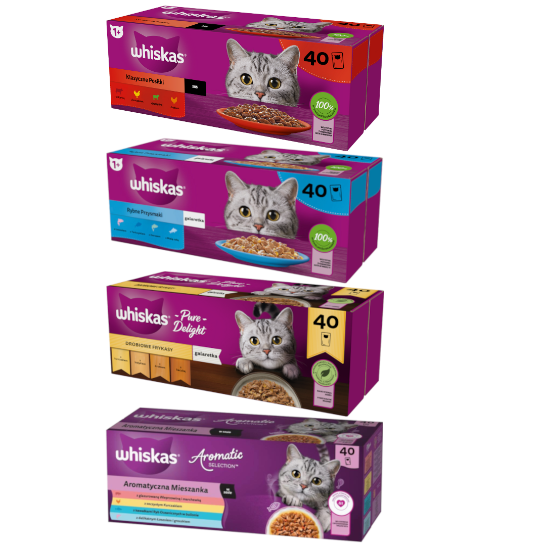 Whiskas Adult 160x85g Mokra Karma Dla Dorosłego Kota Mix Smaków W Sosie I W Galaretce