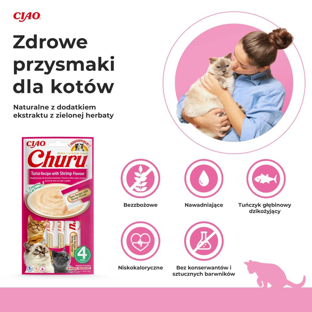 Inaba Cat Churu Tuna With Shrimp Kremowy Przysmak Dla Kota Pasta Z Tuńczykiem I Krewetkami