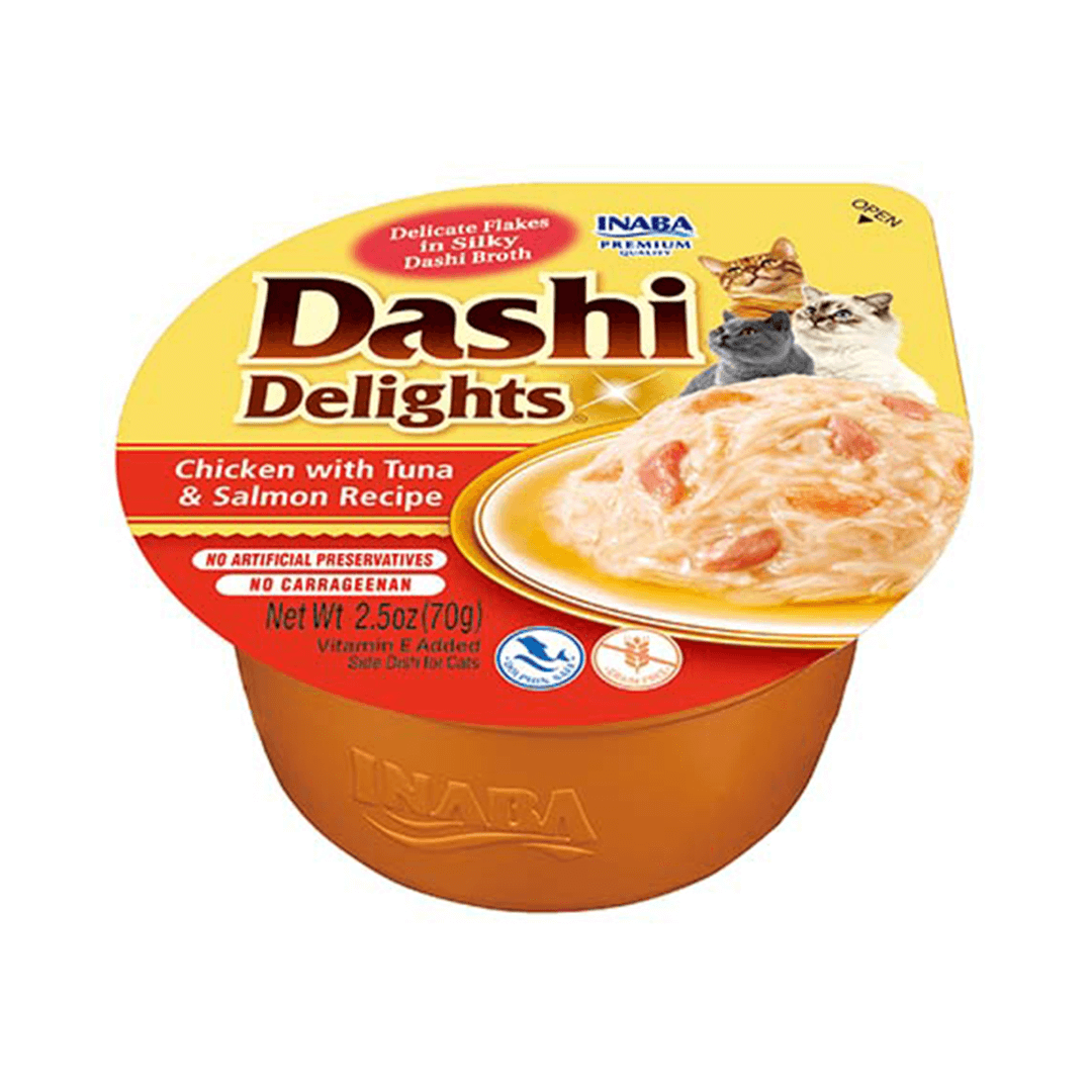 Inaba Cat Dashi Delights 70g Uzupełniająca Karma Dla Kota Bulion z Kurczakiem Tuńczykiem i Łosoś