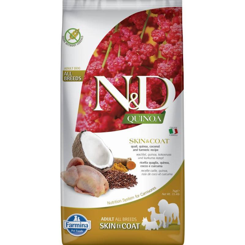 N&D Dog Quinoa Skin Coat Quail 7kg Sucha Karma Dla Psa Przepiórka Quinoa Kokos Kurkuma