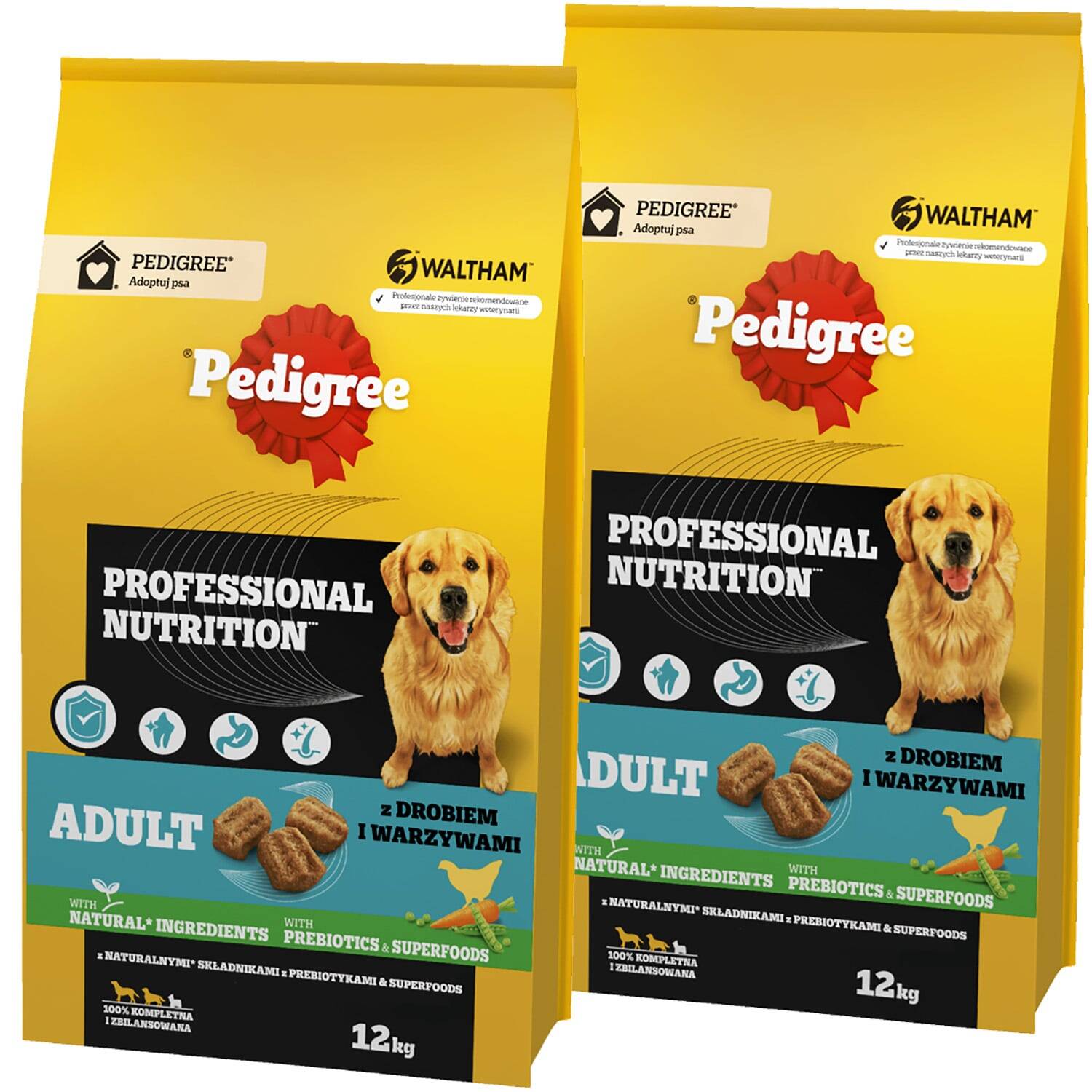 Pedigreee Adult z Drobiem i Warzywami 12kg + 12kg