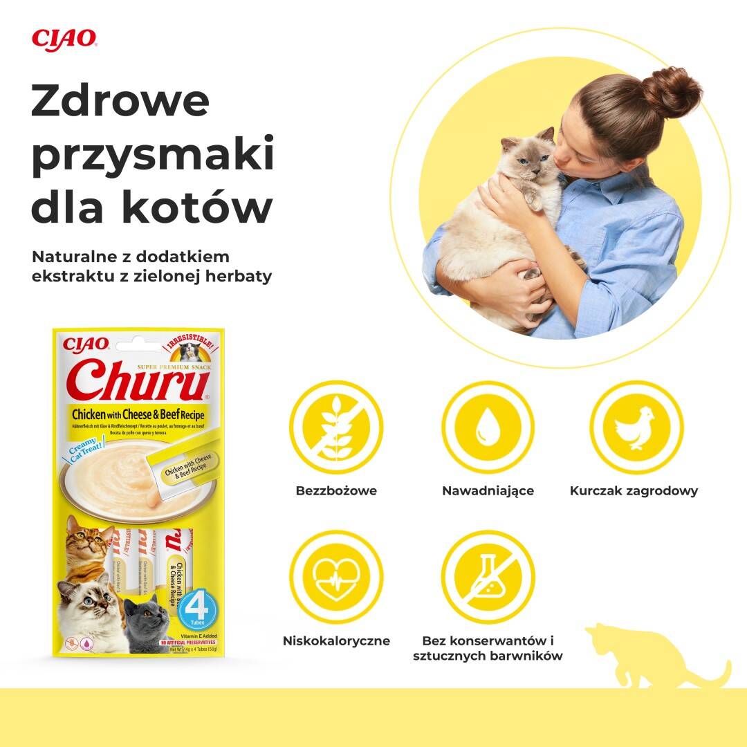 Inaba Cat Churu Chicken Cheese Beef Kremowy Przysmak Dla Kota Pasta Z Kurczakiem Serem I Wołowiną