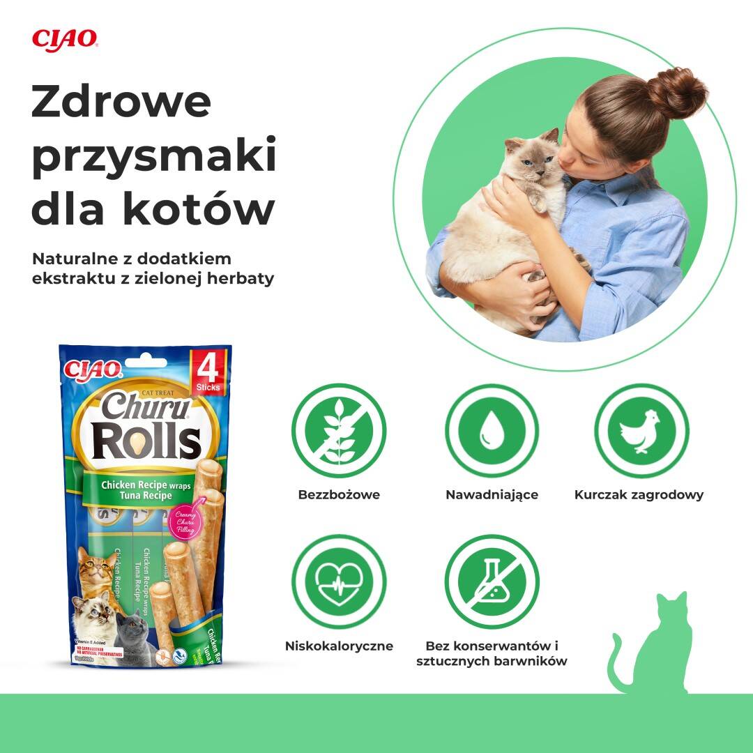 Inaba Cat Churu Rolls 4x10g Przysmak Dla Kota Pałeczki z Nadzieniem Kurczak Tuńczyk