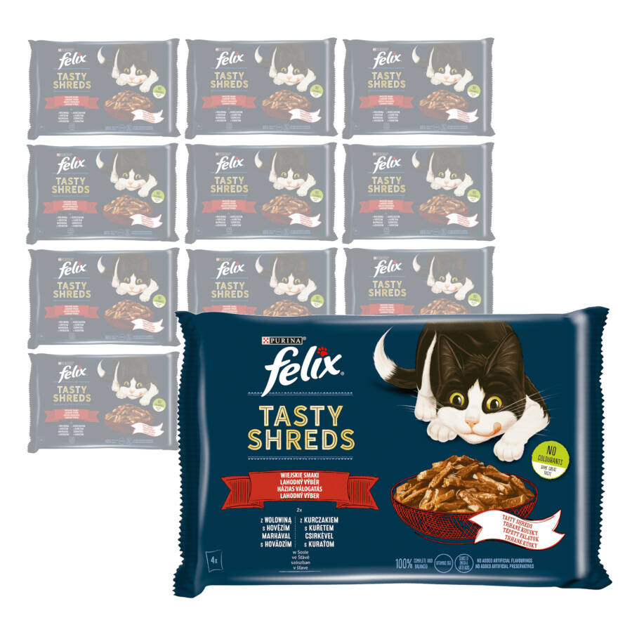 Felix Tasty Shreds Karma Dla Kotów Wiejskie Smaki W Sosie 48x80g Z Wołowiną I Kurczakiem