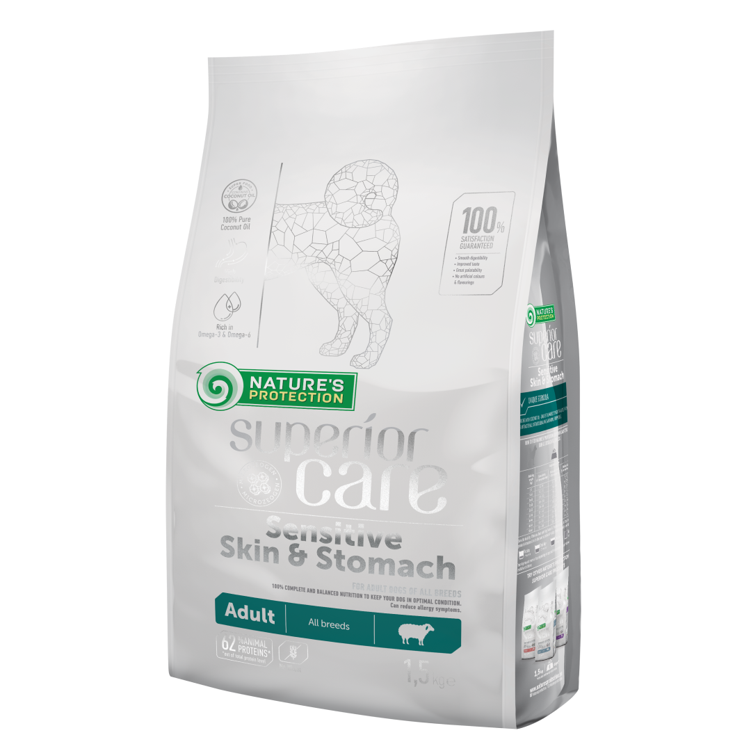 Nature's Protection Superior Care Sensitive Skin&Stomach Sucha Karma Z Jagnięciną Dla Psów Z Alergią 1,5kg