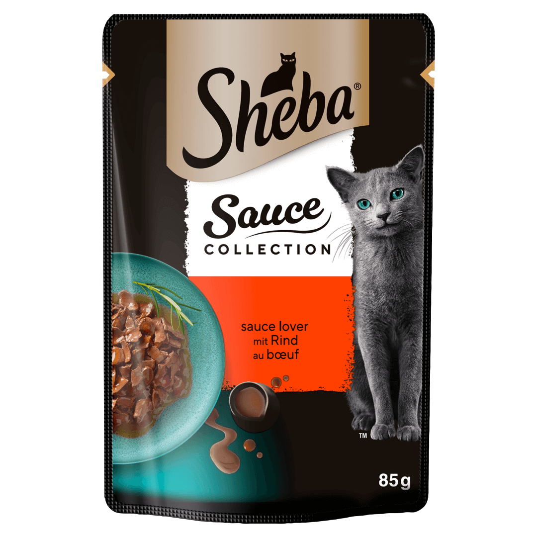 Sheba Sauce Collection 85g Mokra Karma Pełnoporcjowa Dla Dorosłych Kotów Kawałki z Wołowiną w Sosie