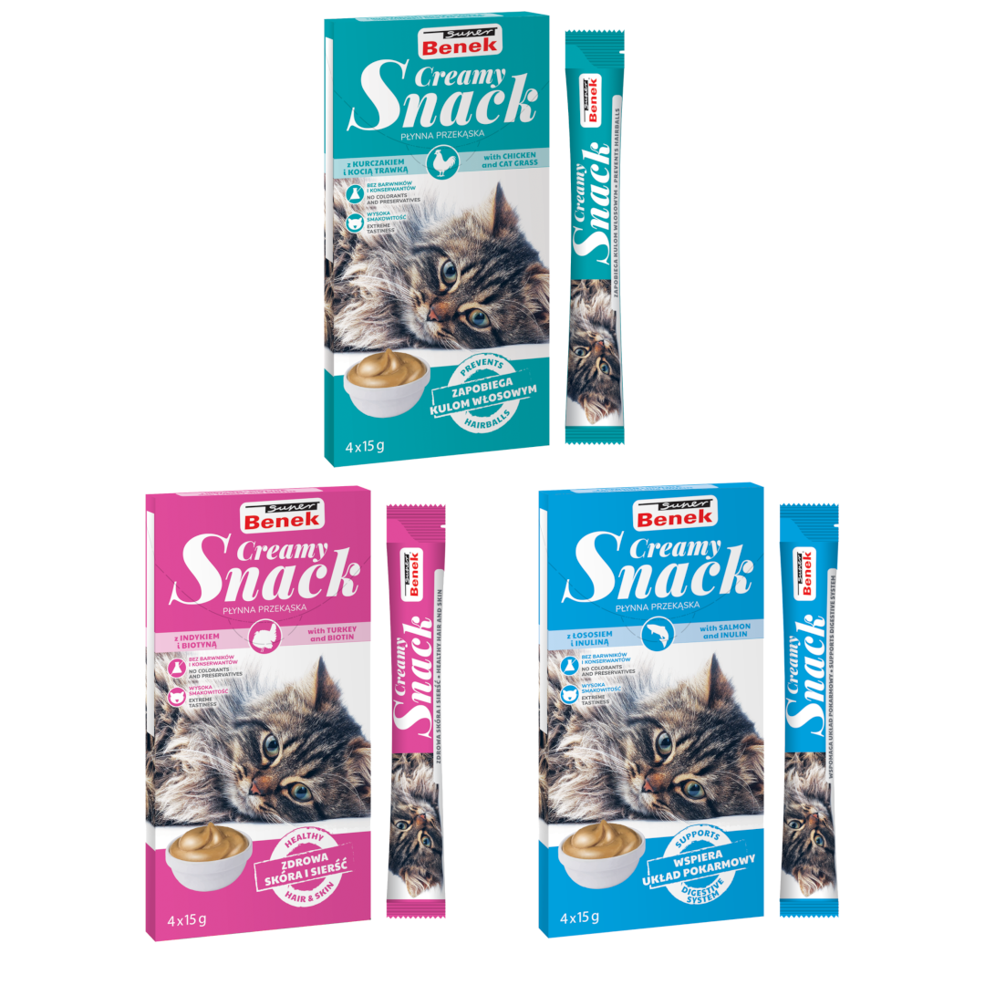 Super Benek Creamy Snack 12x15g Płynna Przekąska Dla Kotów Mix Smaków