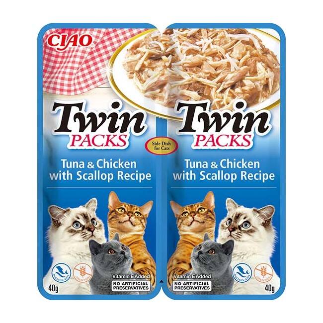 Inaba Cat Twin 2x40g Uzupełniająca Karma Dla Kota Tuńczyk Kurczak Przegrzebki