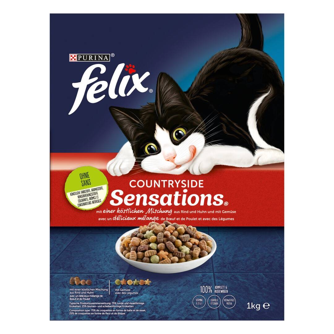 Felix Countryside Sensations  Sucha Karma Dla Kota Z Pyszną Mieszanką Wołowiny i Kurczaka i z Warzywami 1 Kg