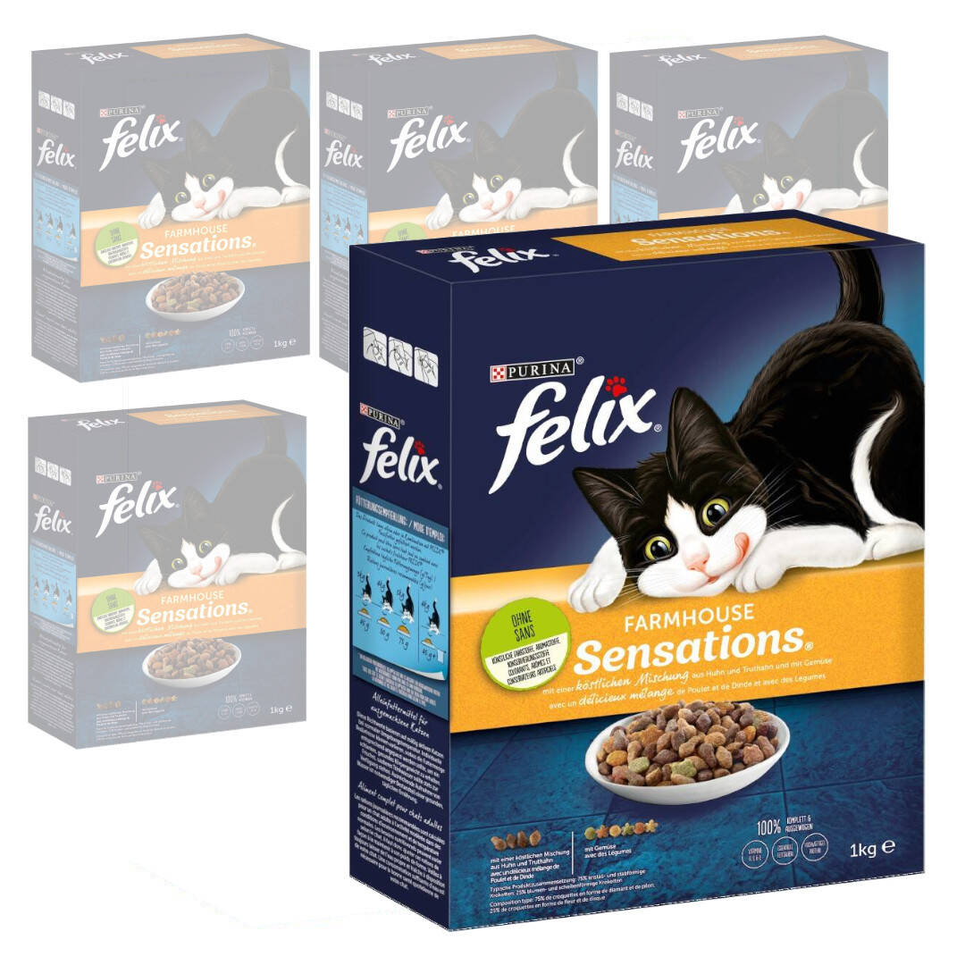 Felix Farmhouse Sensations Sucha Karma Dla Kota Z Pyszną Mieszanką Kurczaka i Indyka i z Warzywami 1 Kg