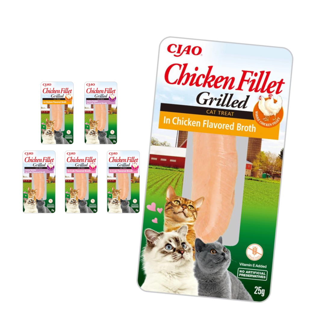 Inaba Ciao In Crab Broth 6x25g Naturalny Przysmak Dla Kota Grilowany Filet Z Kurczaka W Bulionie Mix Smaków