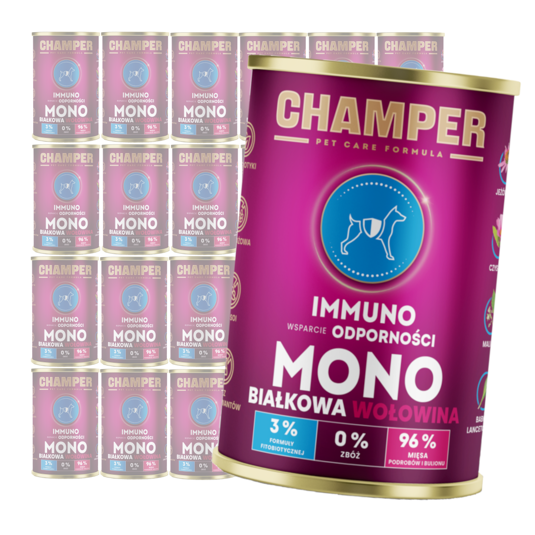 Champer Immuno Monobiałkowa 24x400g Mokra Karma Dla Psa Z Wołowiną Wsparcie Odporności