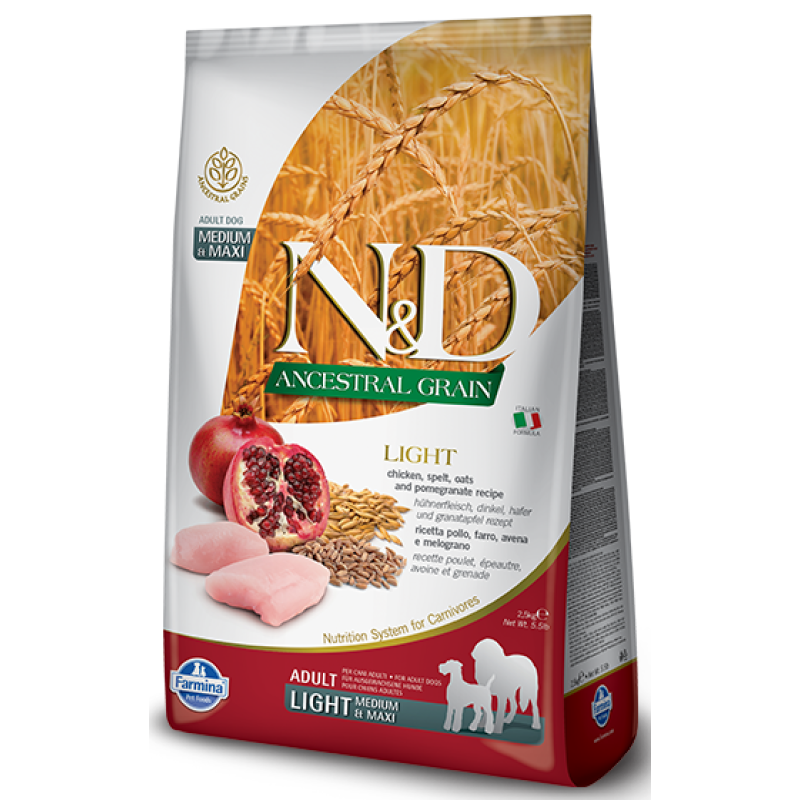 N&D Dog Ancestral Grain Chicken Adult Light Medium Maxi 12kg Karma Sucha Dla Psa Kurczak