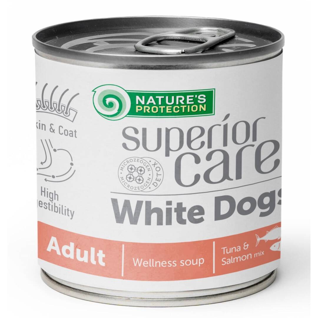 Nature's Protection Superior Care White Dogs Wellness Soup 140ml Mokra Karma Zupa Dla Psa o Białym Umaszczeniu z Tuńczykiem i Łososiem