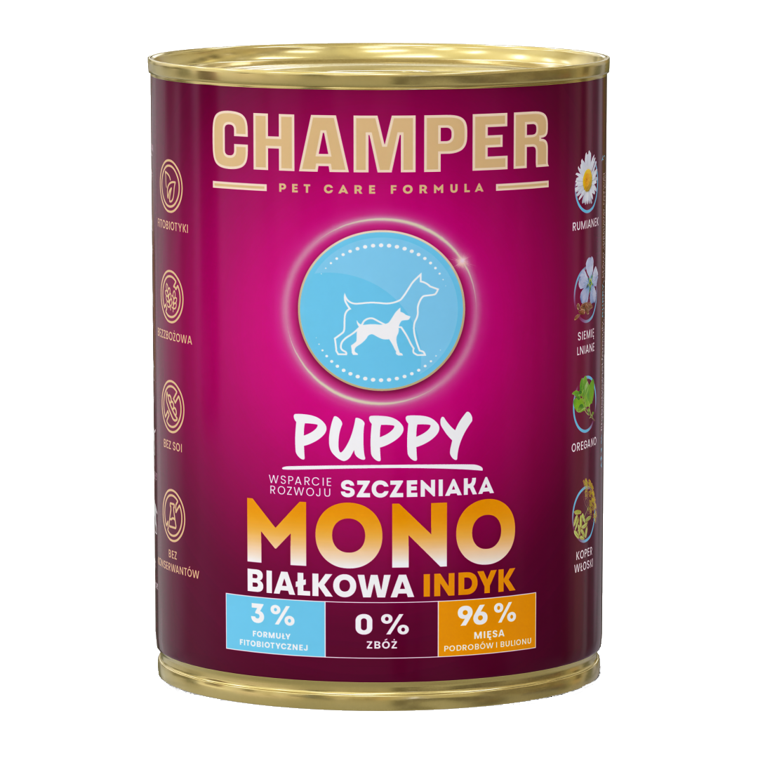Champer Puppy Monobiałkowa Mokra Karma Dla Szczeniąt Z Indykiem 6x400g