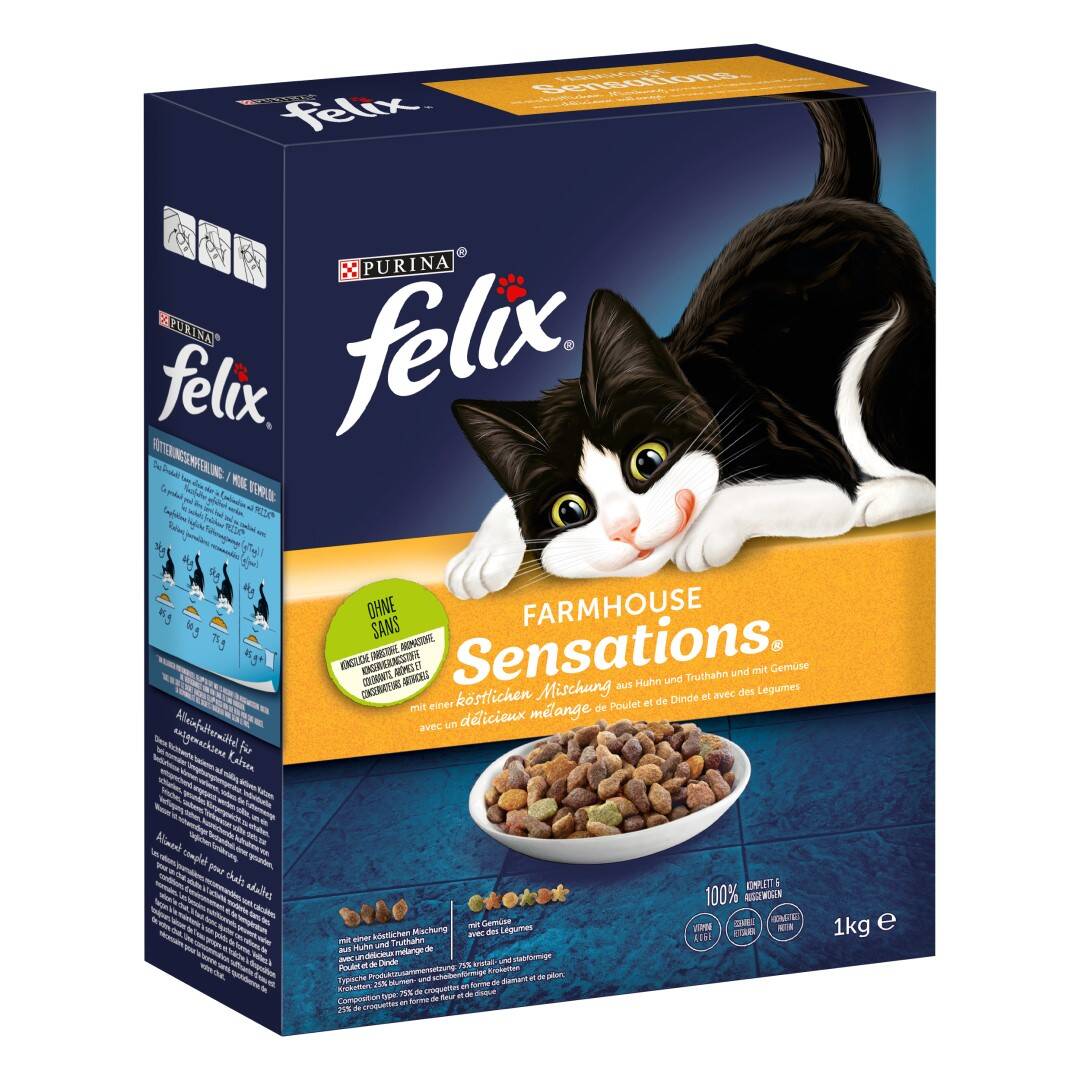 Felix Farmhouse Sensations Sucha Karma Dla Kota Z Pyszną Mieszanką Kurczaka i Indyka i z Warzywami 1 Kg