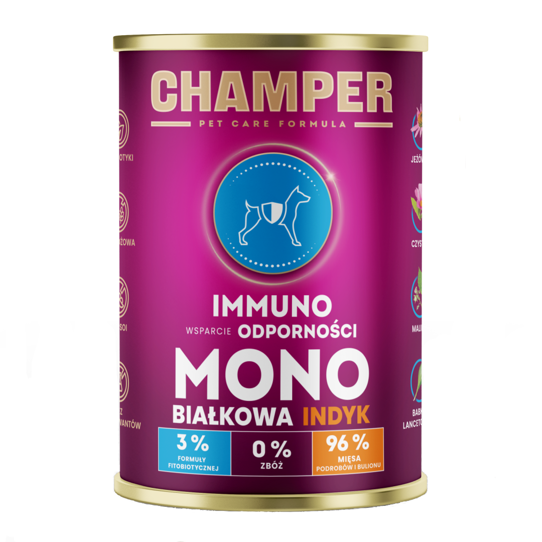 Champer Immuno Monobiałkowa Mokra Karma Dla Psa 6x400g Z Indykiem Wsparcie Odporności