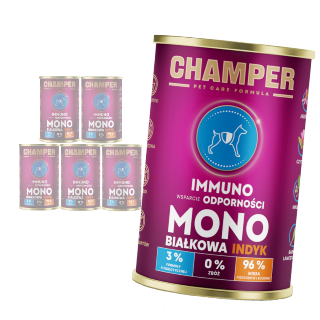 Champer Immuno Monobiałkowa 6x400g Mokra Karma Dla Psa Z Indykiem Wsparcie Odporności