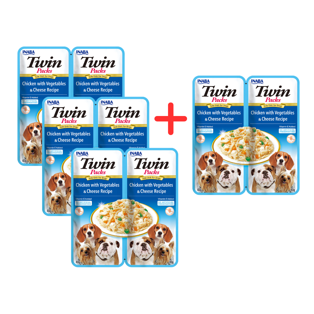 Inaba Twin Packs 2x40g Przysmak Dla Psa Z Kurczakiem, Warzywami i Serem w Bulionie z Kurczaka