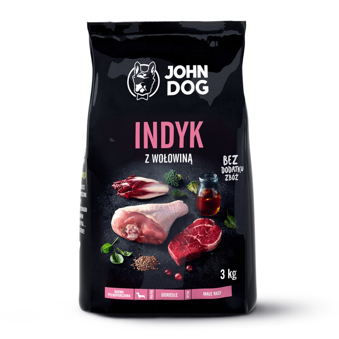 John Dog Adult 3kg Sucha Karma dla psów Małych ras Indyk z Wołowiną 