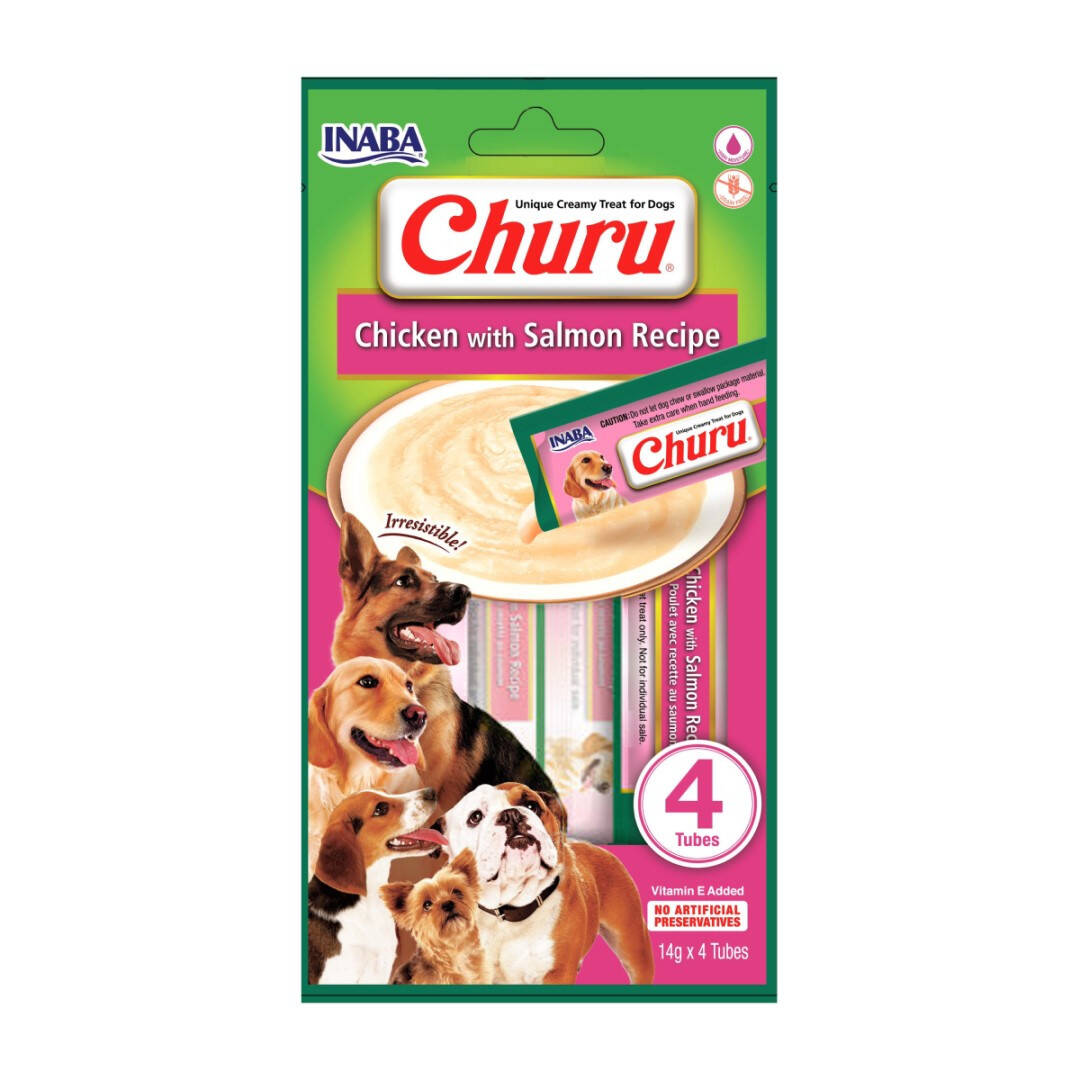 Inaba Dog Churu 4p Przysmak Pasta Dla Psa 4x14g z Kurczakiem i Łososiem