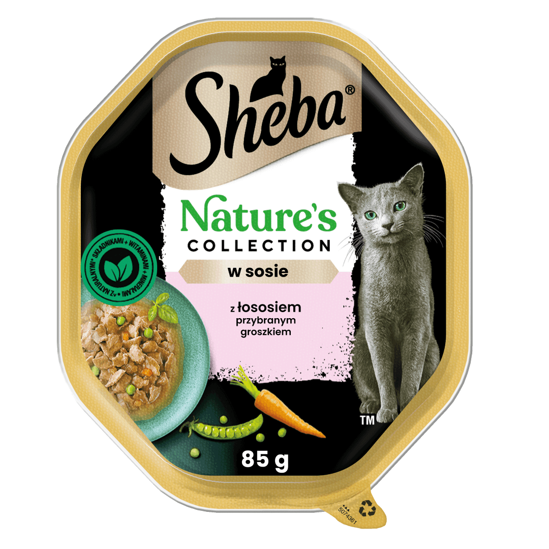 Sheba Tacka 85g Nature's Collection Z Łososiem I Zielonym Groszkiem W Sosie Mokra Karma Dla Dorosłych Kotów