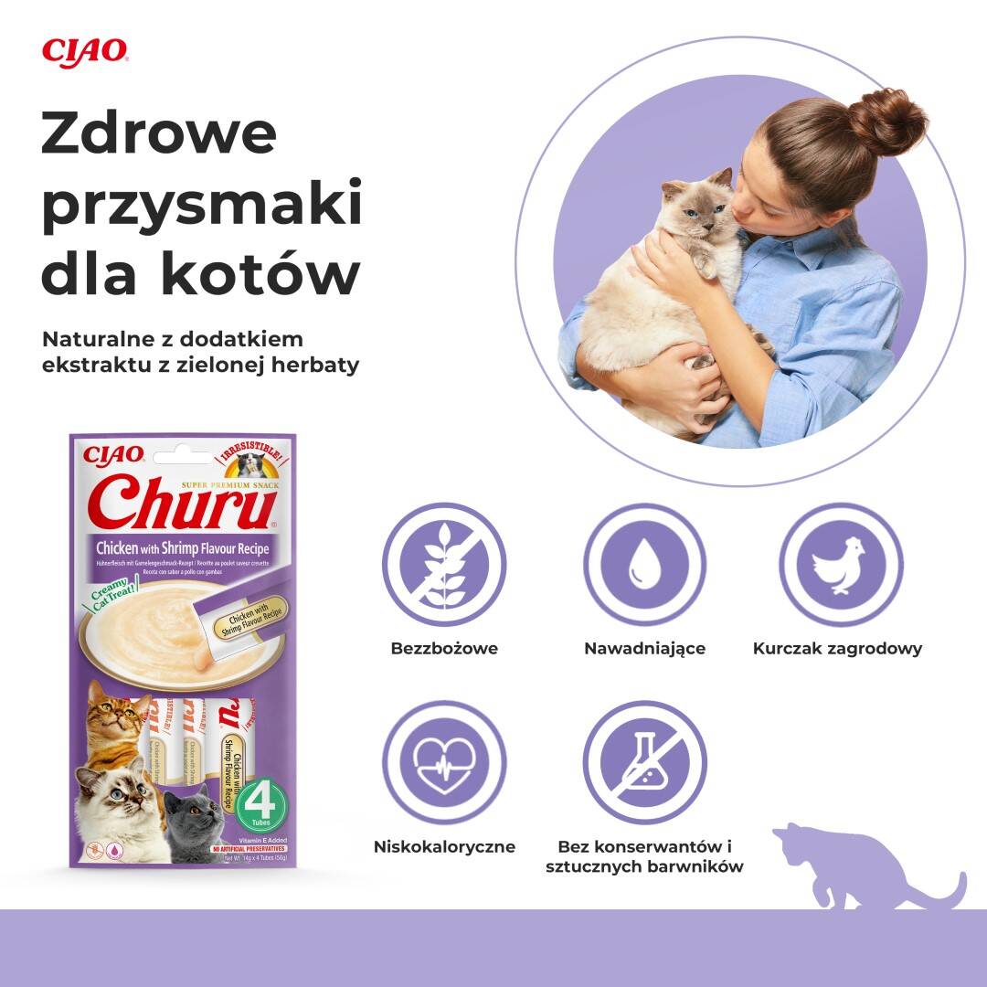 Inaba Cat Churu Chicken With Shrimp Kremowy Przysmak Dla Kota Pasta Z Kurczakiem I Krewetkami