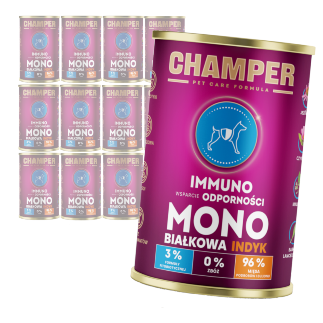 Champer Immuno Monobiałkowa 12x400g Mokra Karma Dla Psa Z Indykiem Wsparcie Odporności