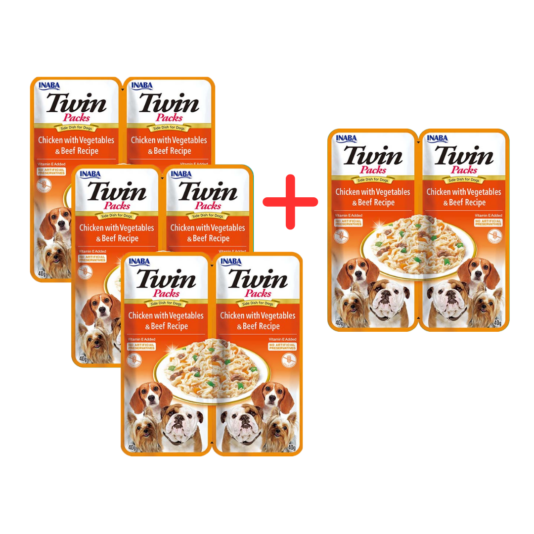 Inaba Twin Packs 2x40g Karma Uzupełniająca Dla Psa z Kurczakiem, Warzywami i Wołowiną w Bulionie z Kurczaka