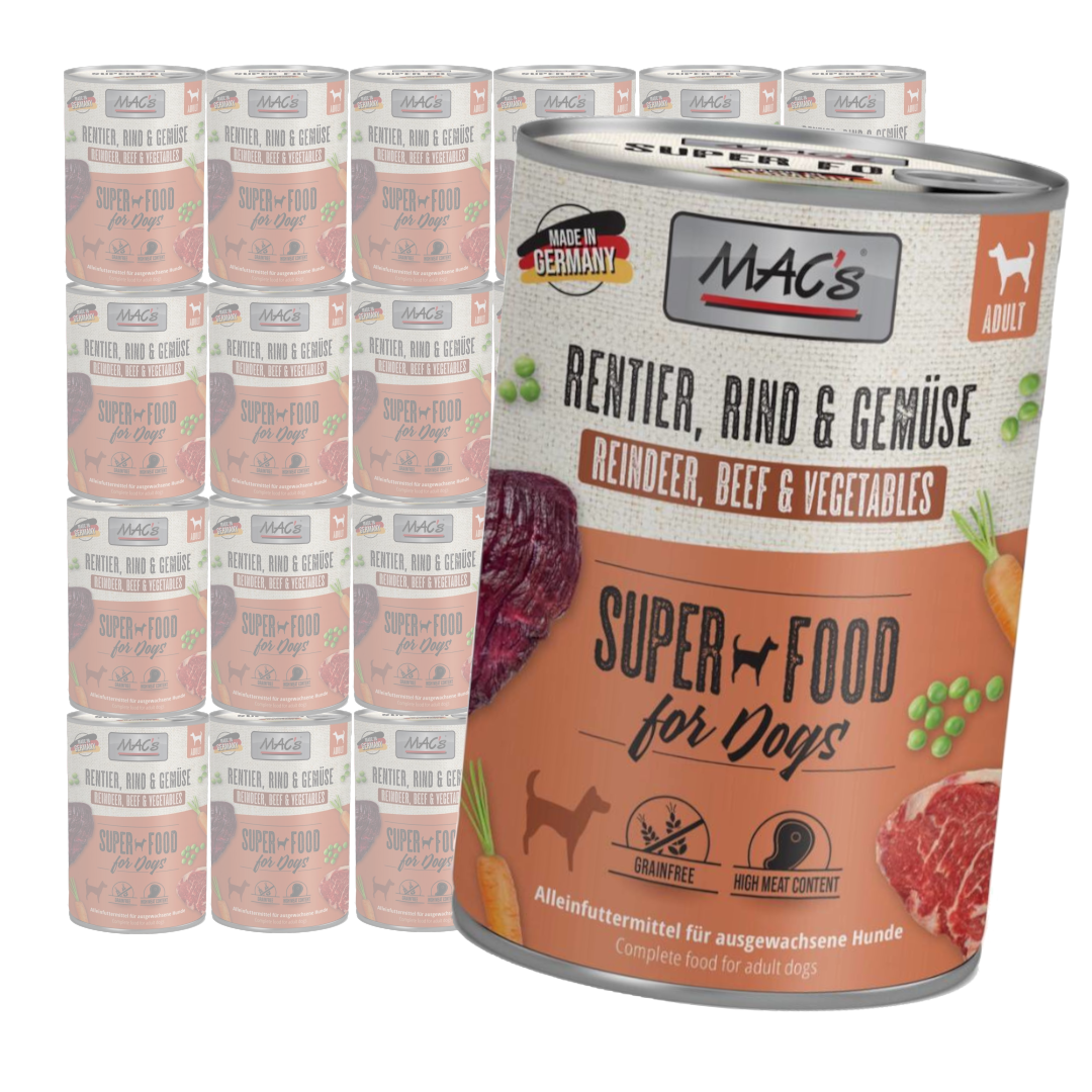 MAC's Dog Bezzbożowa Mokra Karma Dla Psa z Reniferem Wołowiną i Warzywami 400g