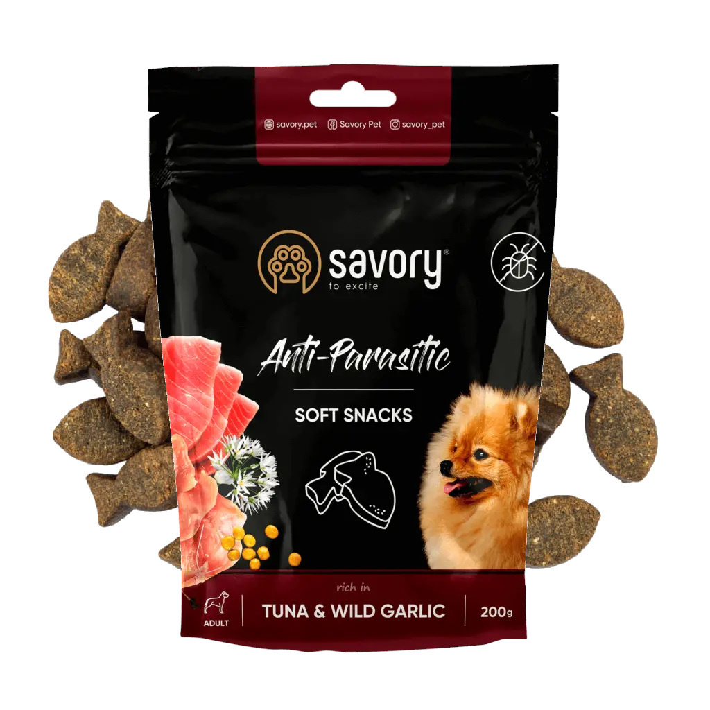 Savory Soft Snacks Anti-Parasitic Pikantne Miękkie Przysmaki Dla Psa Z Tuńczykiem I Czosnkiem 200g