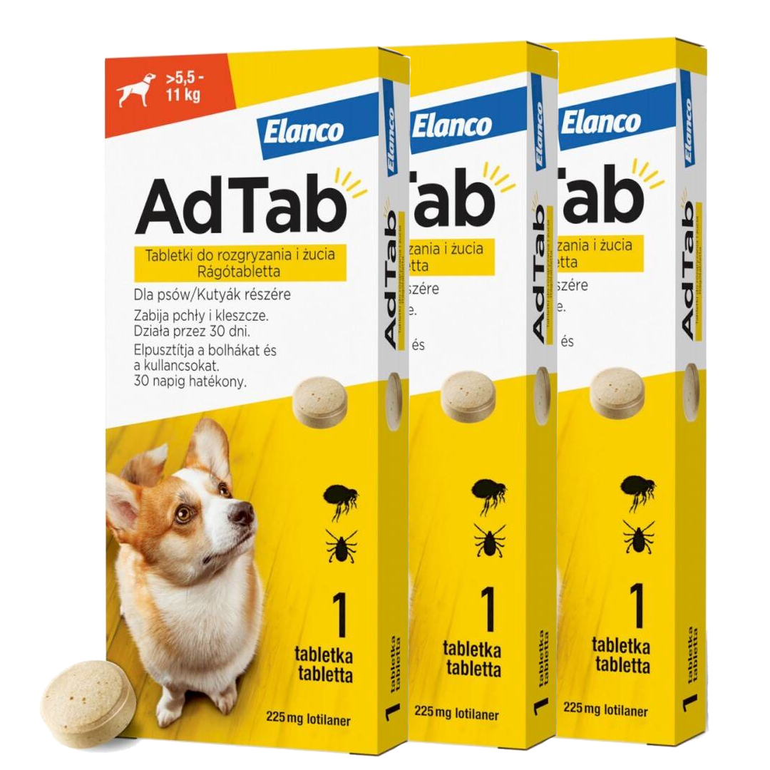 AdTab Tabletka Dla Psa >5,5-11kg Do Rozgryzania Na Pchły I Kleszcze