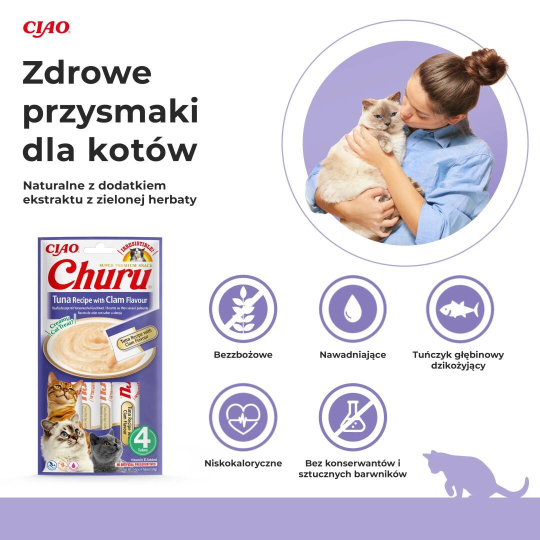 Inaba Cat Churu Tuna With Clam Kremowy Przysmak Dla Kota Pasta Z Tuńczykiem I Małżami