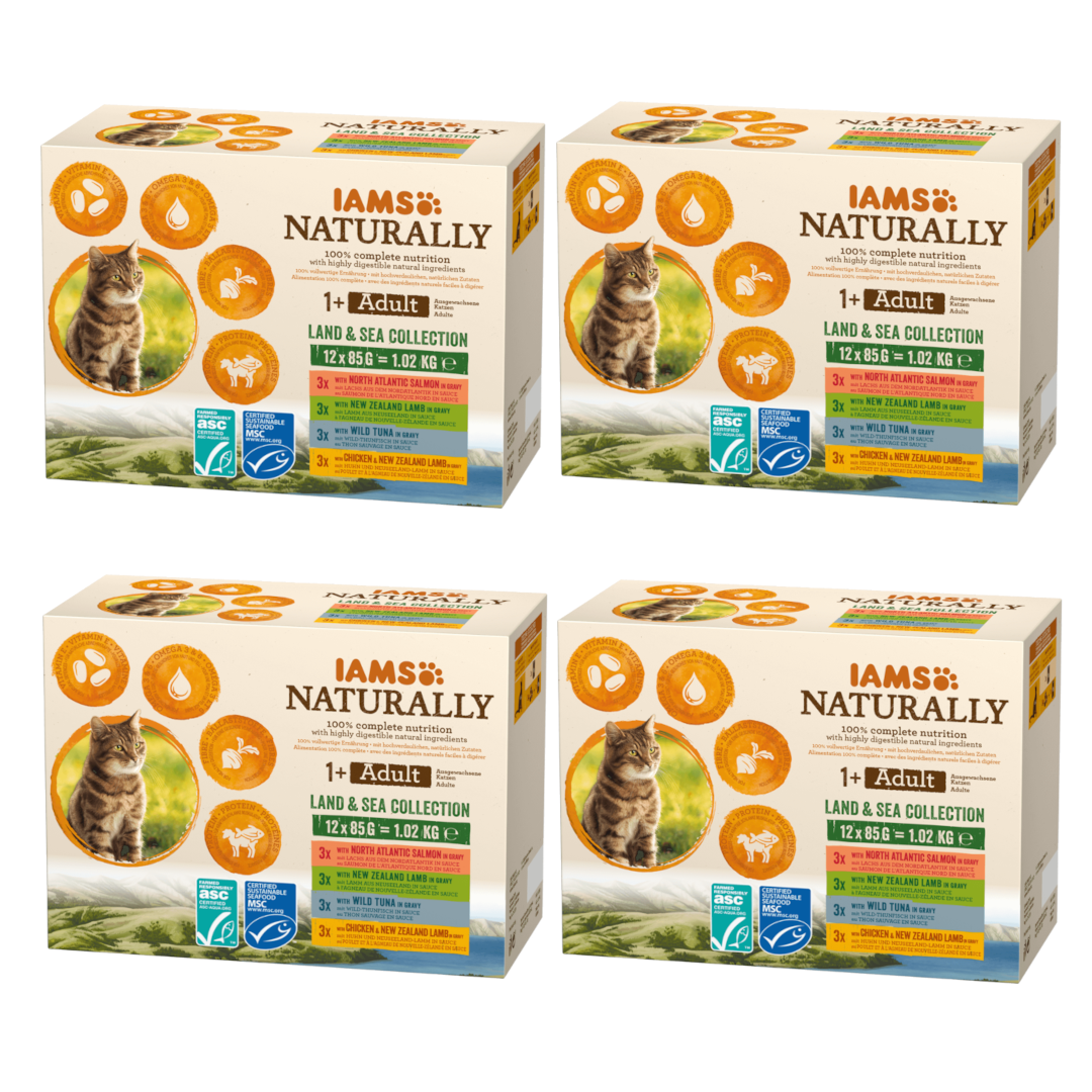 Iams Naturally Adult Land & Sea Collection 48x85g Mokra Karma Dla Kota Mięsne I Rybne Smaki