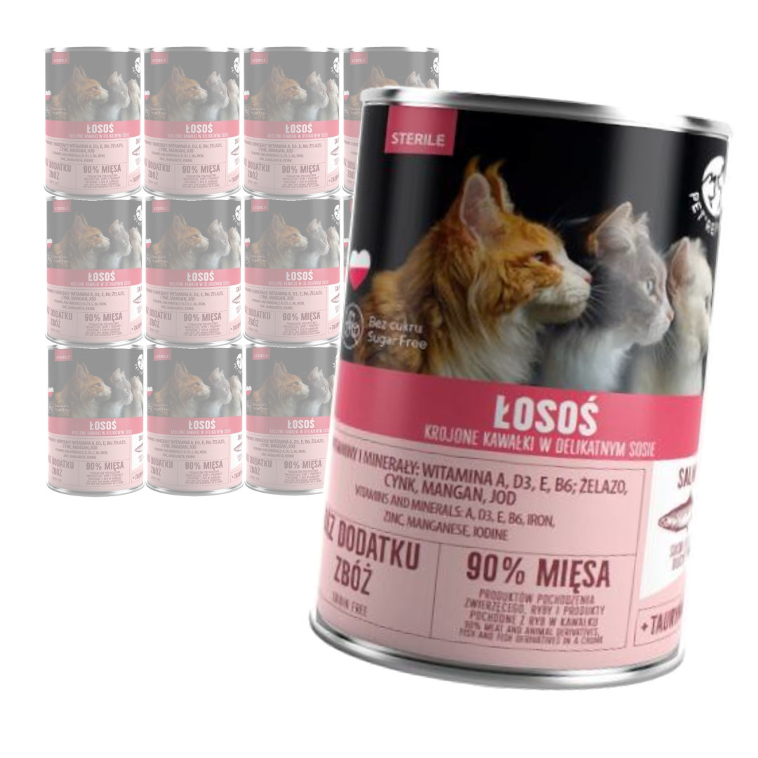 PetRepublic Bezzbożowa Mokra Karma Dla Kotów Sterylizowanych 12x400g Kawałki W Sosie Z Łososiem