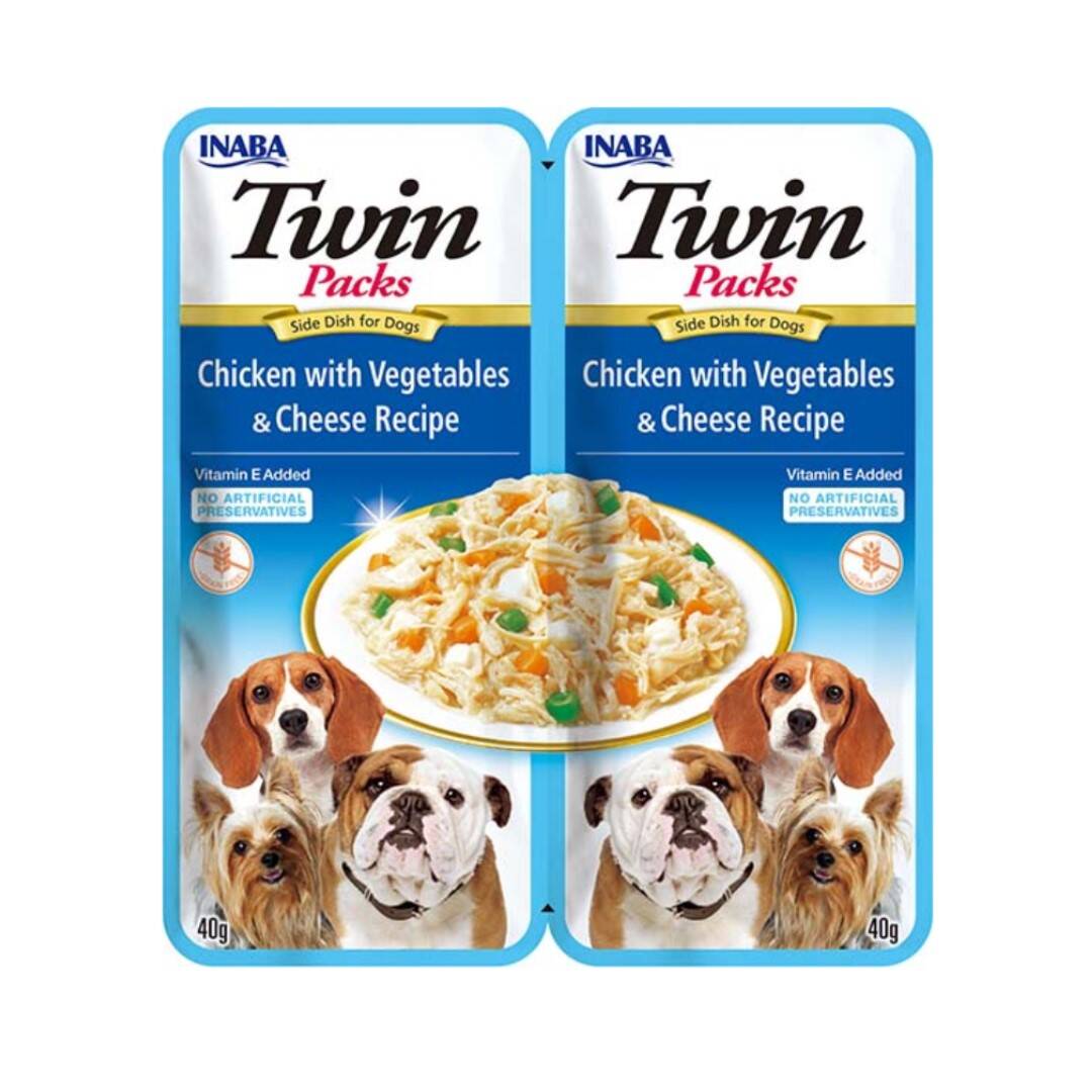 Inaba Twin Packs 2x40g Przysmak Dla Psa Z Kurczakiem, Warzywami i Serem w Bulionie z Kurczaka