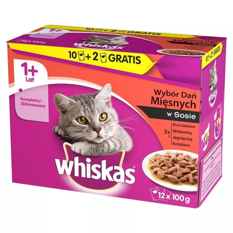 Whiskas Wybór Dań Mięsnych W Sosie 12x 100 G Mokra Karma Dla Kota 1