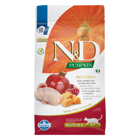 Farmina N&D Cat Pumpkin Quail & Pomegranate Neutered 1,5kg Sucha Karma z Przepiórką Dla Kotów Kastrowanych