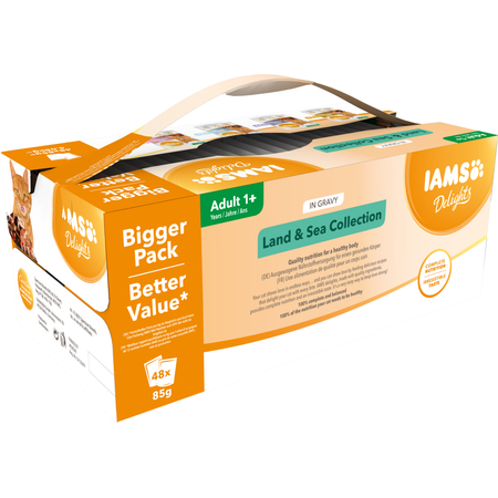 Mokra Karma Iams Delights Land Sea Collection Dla Dorosłych Kotów Mięsne I Rybne Smaki W Sosie 48x85g