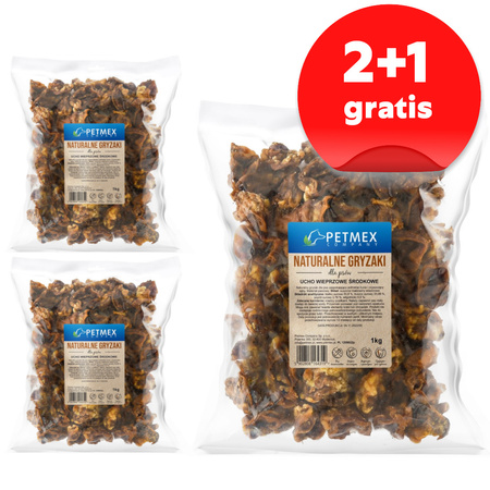 Petmex Ucho Wieprzowe Środkowe 3x1kg Naturalny Przysmak Gryzak Dla Psa 2+1 GRATIS