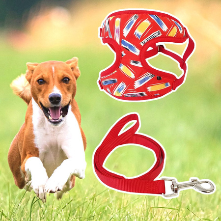Lekkie Oddychające Szelki Bezuciskowe Dla Małego Psa + Czerwona Smycz